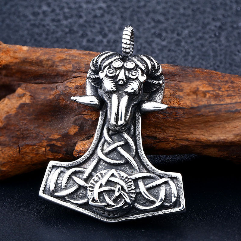 Celtic Knot Viking Pendant with Sheep Head Design in Titanium Steel for Men