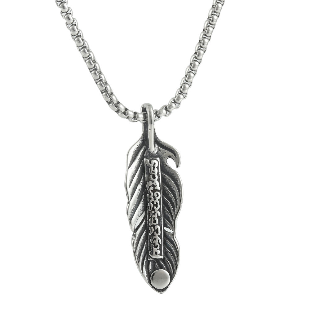 European And American Stainless Steel Feather Pendant Necklace