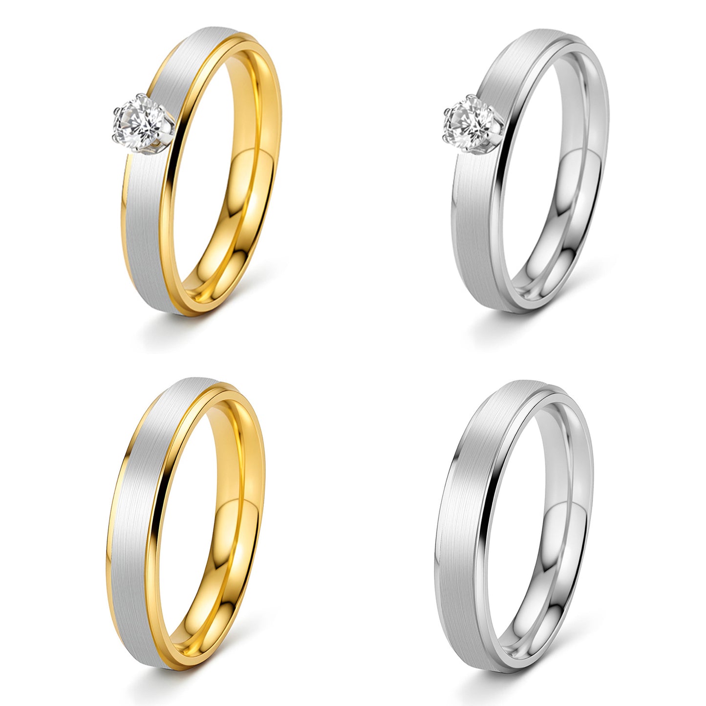 Stainless Steel Zircon Ring Two Tone Gold And Silver Elegant Unisex Couple Jewelry By Planderful Everyday Genie