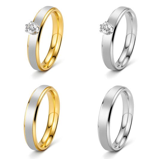 Stainless Steel Zircon Ring Two Tone Gold And Silver Elegant Unisex Couple Jewelry By Planderful Everyday Genie