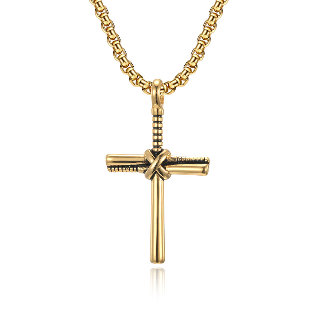 Cross-Border Jewelry Supply Titanium Steel Baseball Bat Cross Necklace