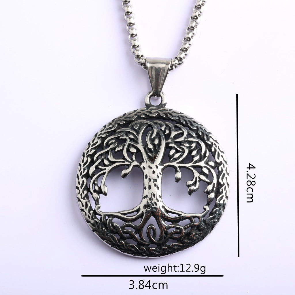 Vintage Tree of Life Stainless Steel Pendant Necklace