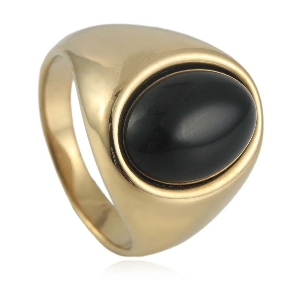 Planderful Titanium Steel Multi Color Stone Ring For Men And Unisex Punk Retro Statement Jewelry