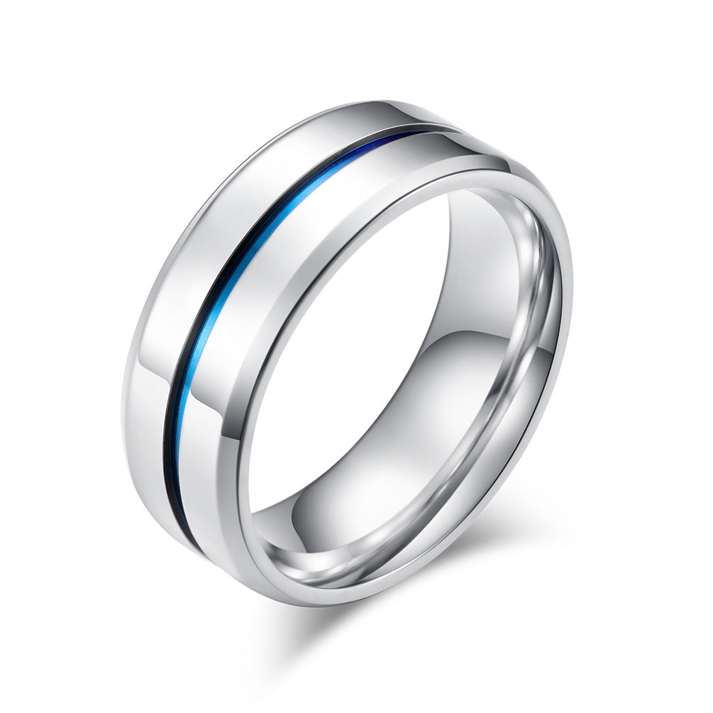 INS Simple Blue Groove Stainless Steel Ring Men’s Hipster Fashion Wear Jewelry Accessories