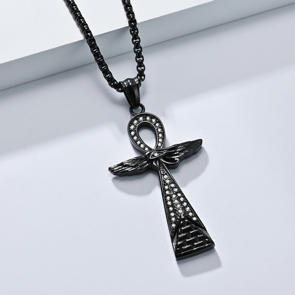 Planderful Anka Cross Necklace Titanium Steel For Men Vintage Egyptian Pendant Durable Bold Style