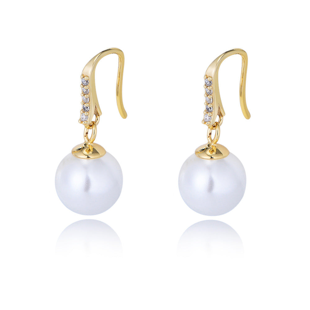 925 Sterling Silver Pearl Earrings Inlaid Zircon Long Bead Earrings Jewelry