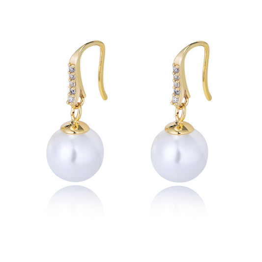 925 Sterling Silver Pearl Earrings Inlaid Zircon Long Bead Earrings Jewelry
