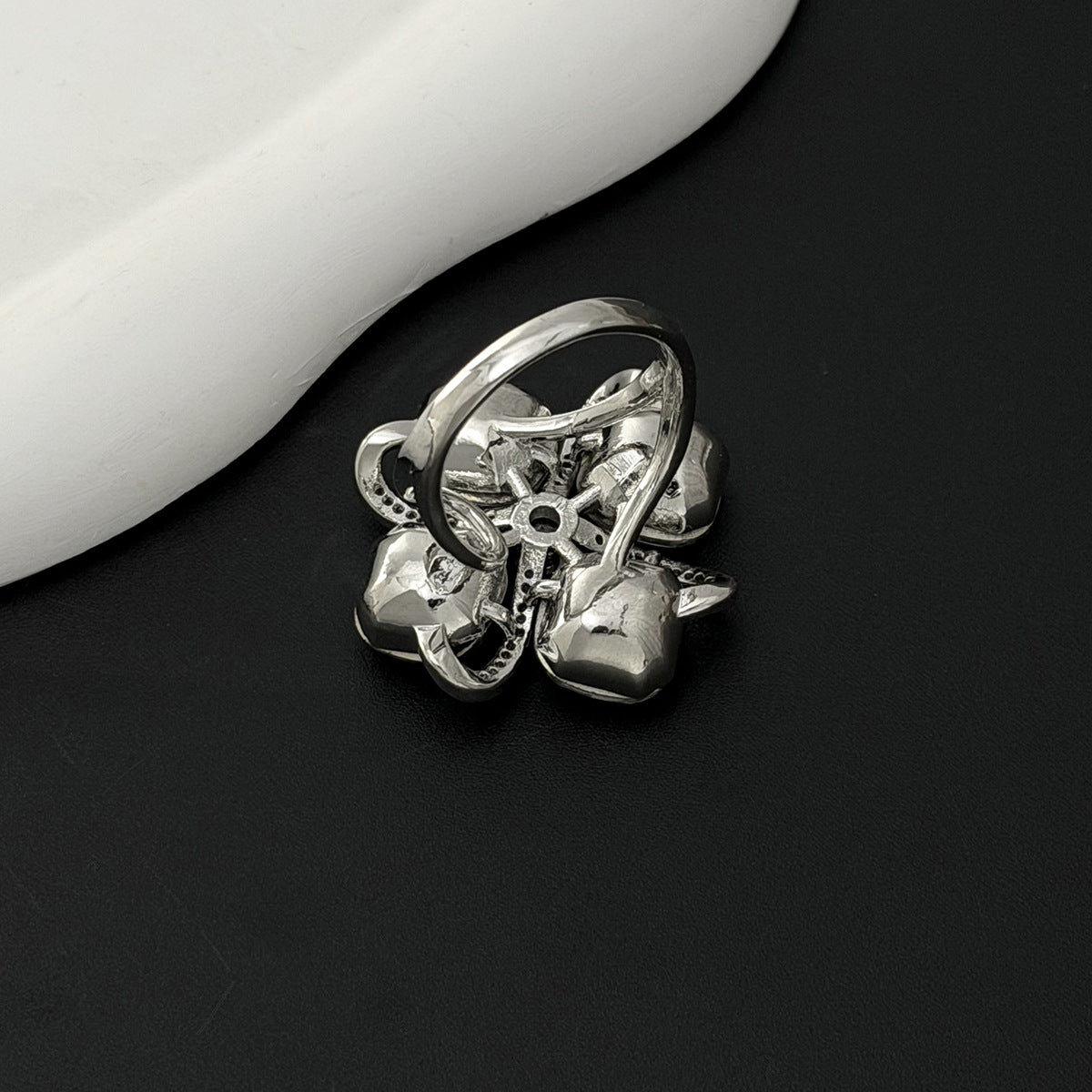 Planderful Square Zircon Ring With Exaggerated Four Leaf Inlay Bold Statement Jewelry For Fashion Forward Women
