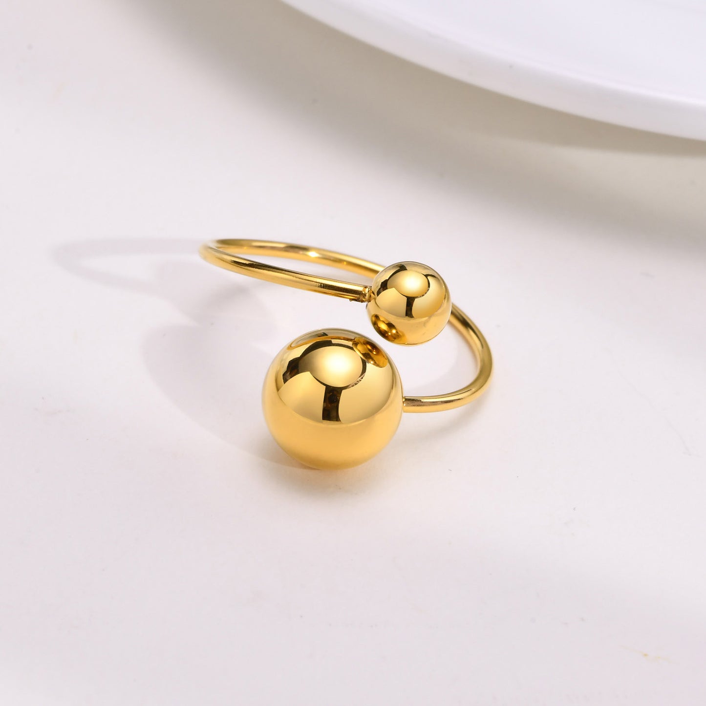 Stainless Steel Ball Adjustable Ring Gold Women's Fashion Jewelry