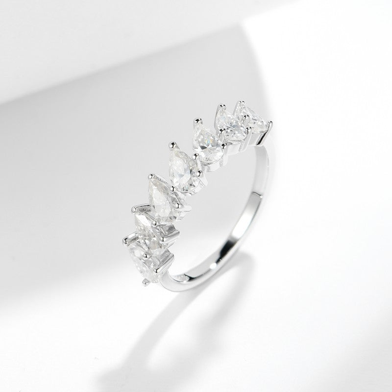 Planderful Moissanite Sparkling Half Row Pear Shaped Eternity Ring For Brides Sterling Silver