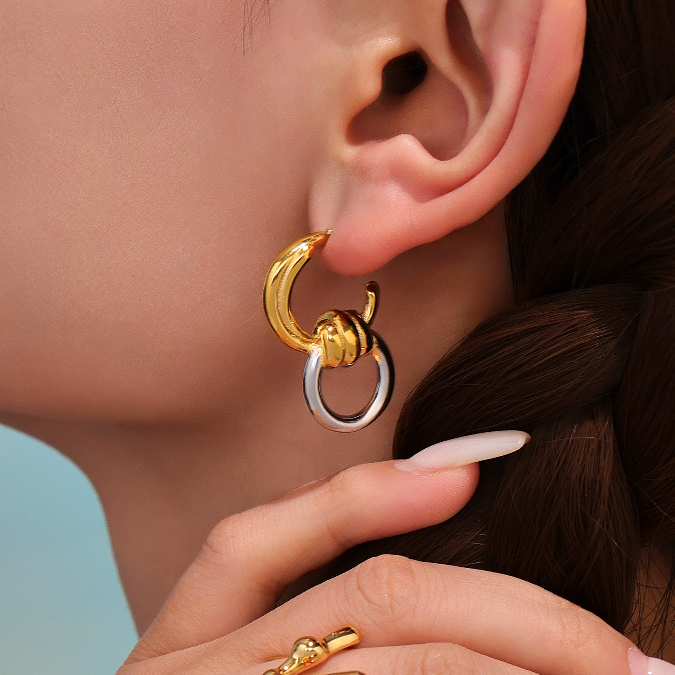 Planderful C Shaped Earrings Irregular Color Gold For Women
