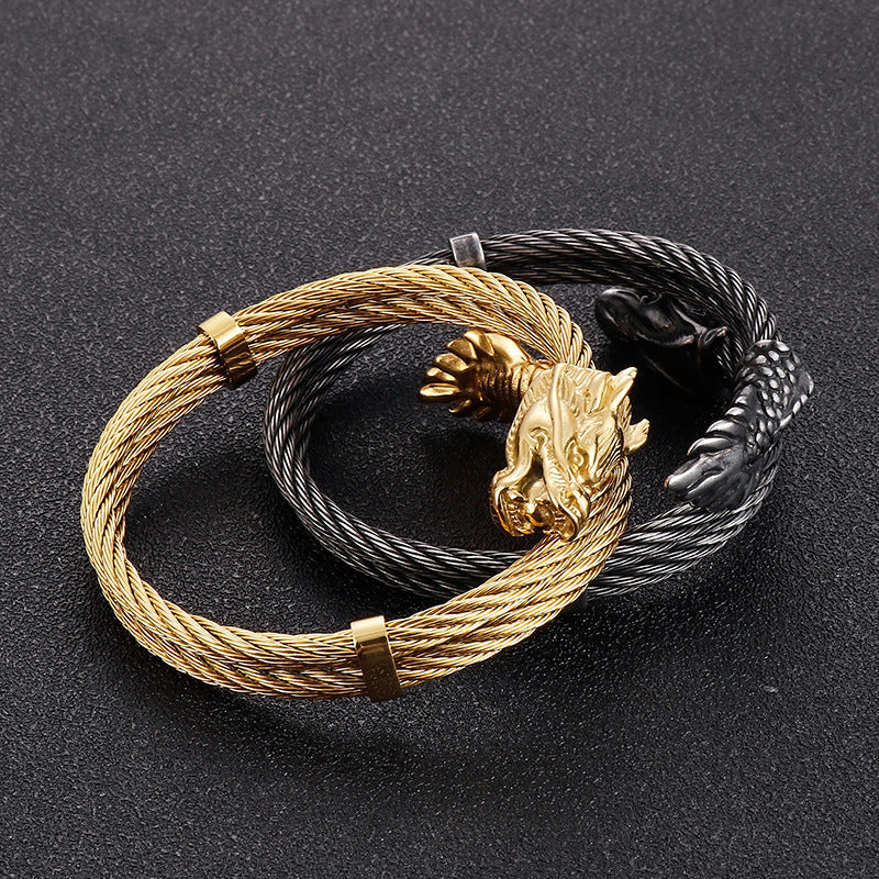 Dragon Design – Punk Style 8mm Sunway Asia Line Zodiac Dragon Titanium Steel Men's Bracelet