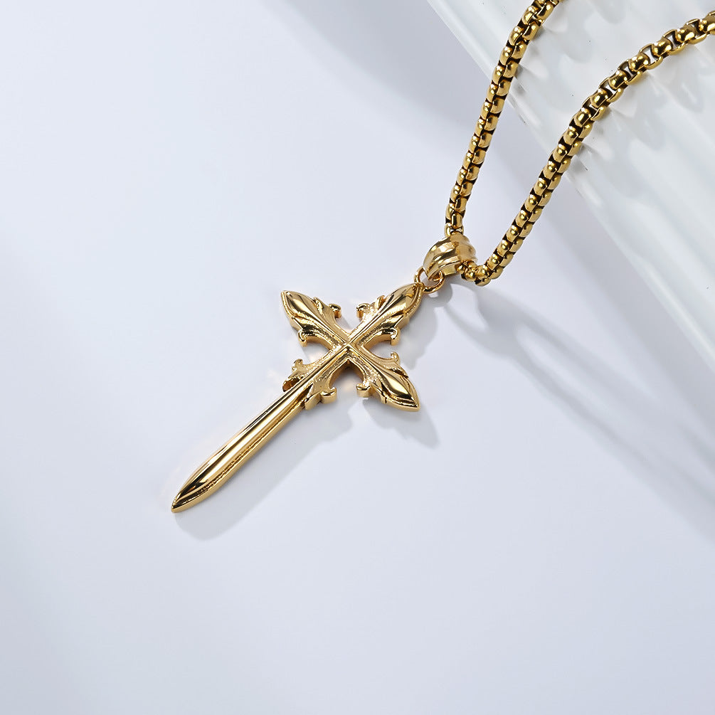 Planderful Cross Pendant Necklace Unisex Titanium Steel Retro Street Goth Protection Statement