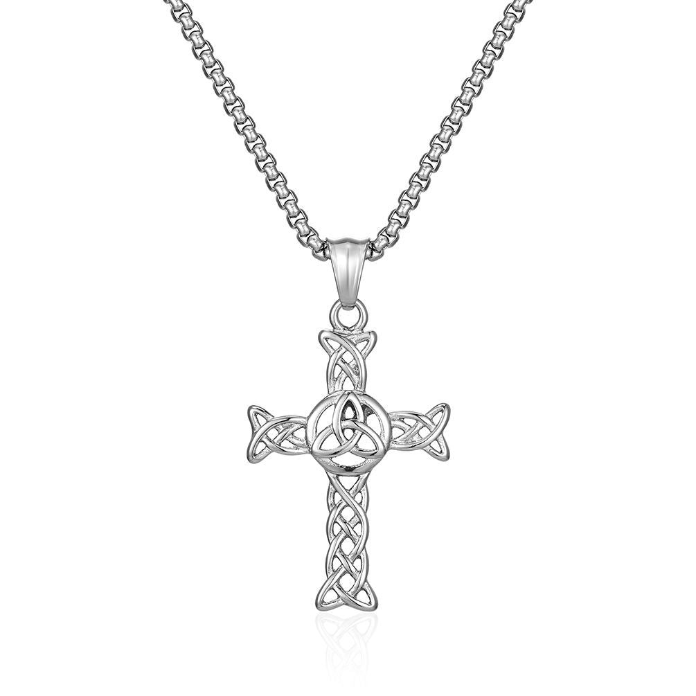 Cross-Border Amazon Celtic Knot Hollow Titanium Steel Cross Necklace for Men and Women