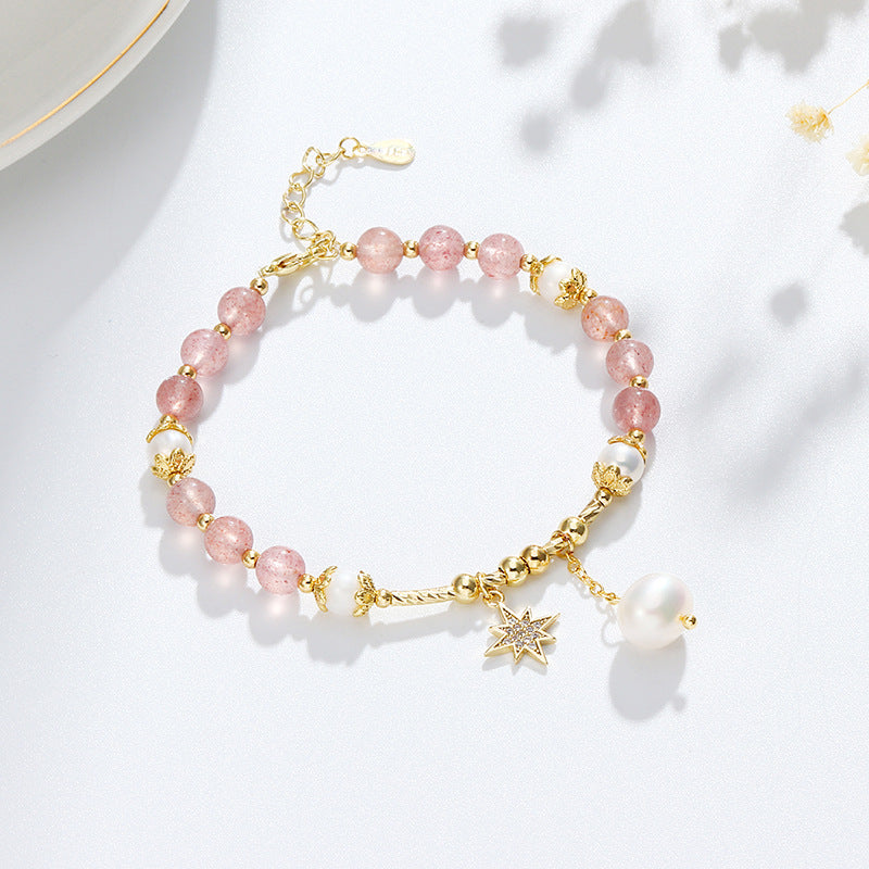 Fresh Pearl and Crystal Six-Pointed Star Bracelet