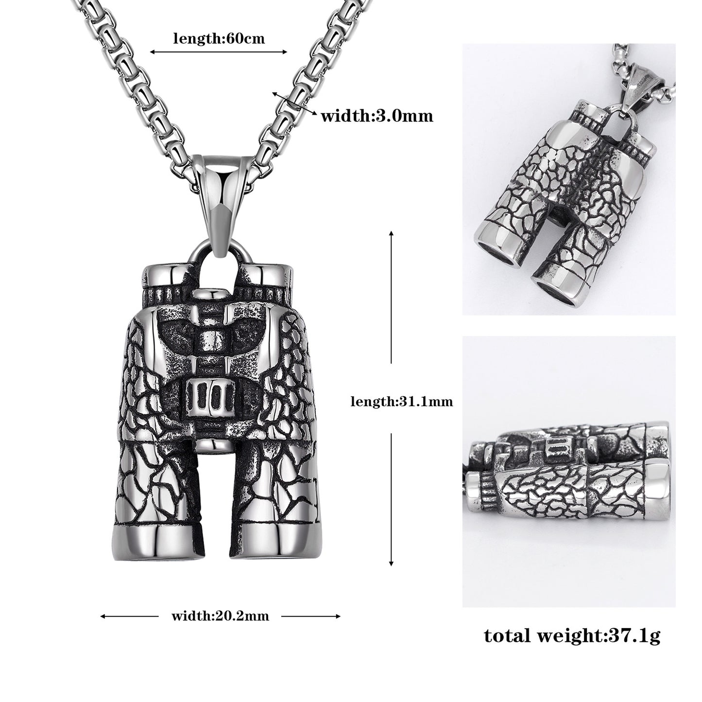 Steel Necklace - Vintage European Street Style Telescope Pendant for Men and Women