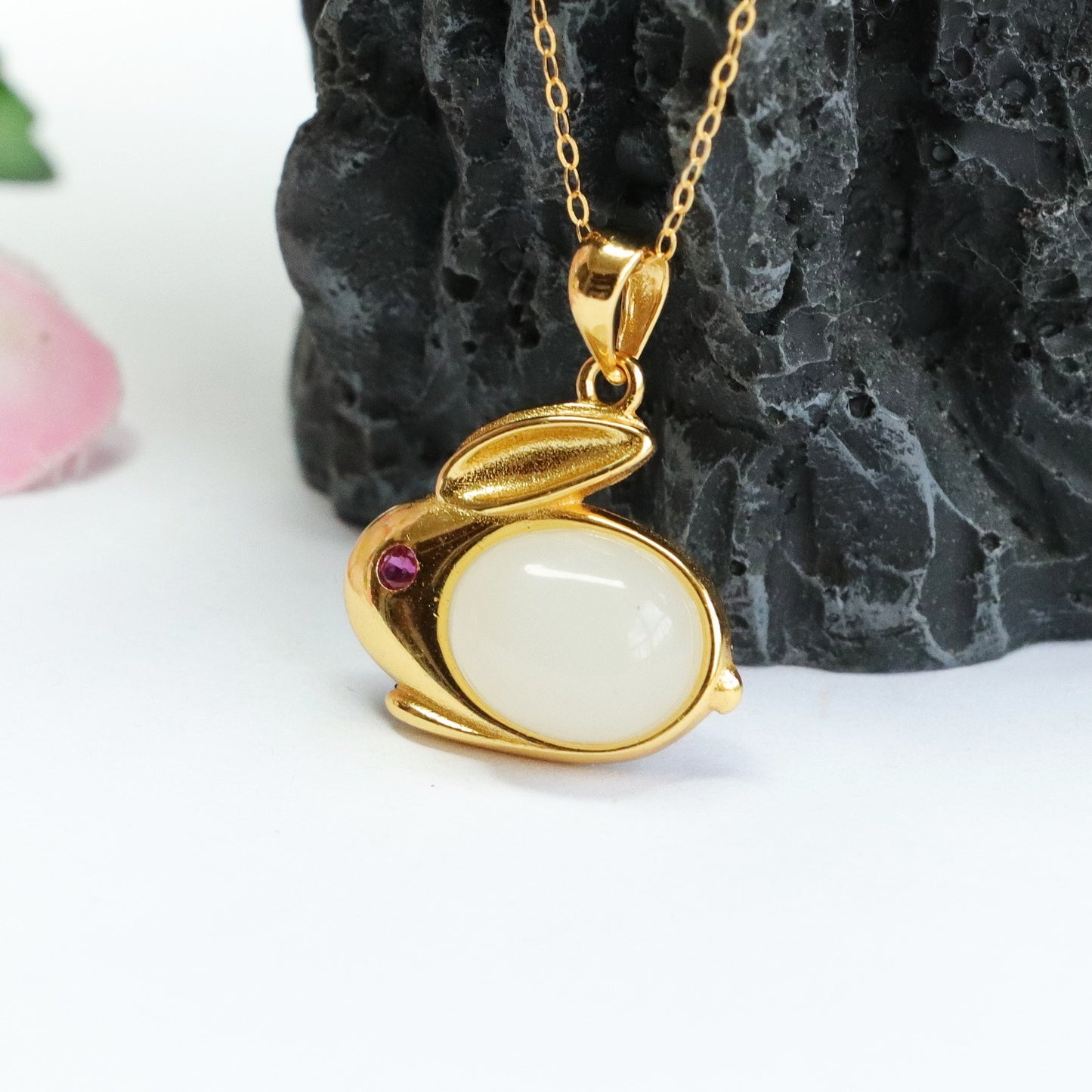 S925 Silver Natural Hetian Jade White Jade Rabbit Necklace