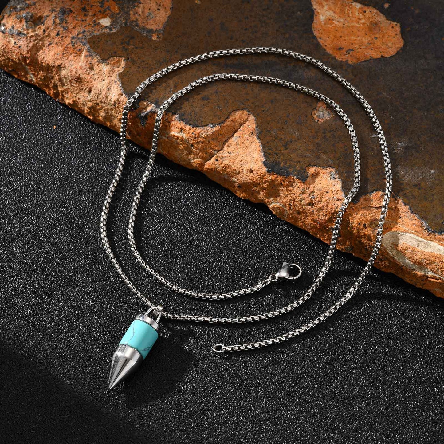 Planderful Mens Pendant Necklace Round Bullet Gemstones