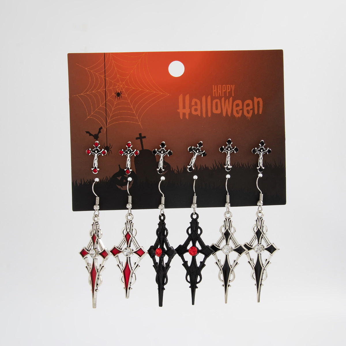 Planderful Gothic Halloween Earrings Set Spider Web Bat Blood Cross With Roses For Women Vienna Verve