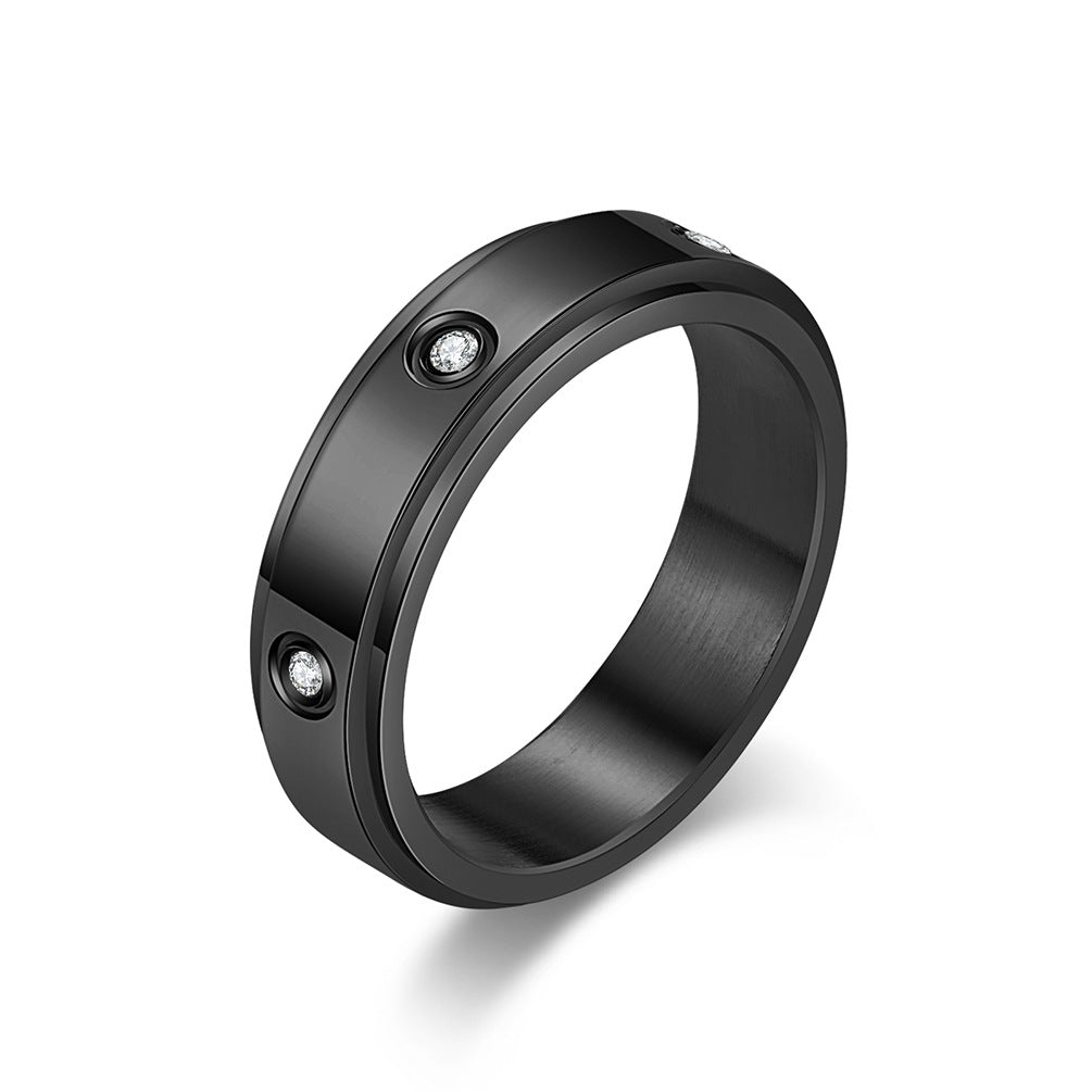 Planderful Zircon Inlaid Titanium Steel Rotating Ring For Men And Women Light Luxury Anxiety Relief Jewelry