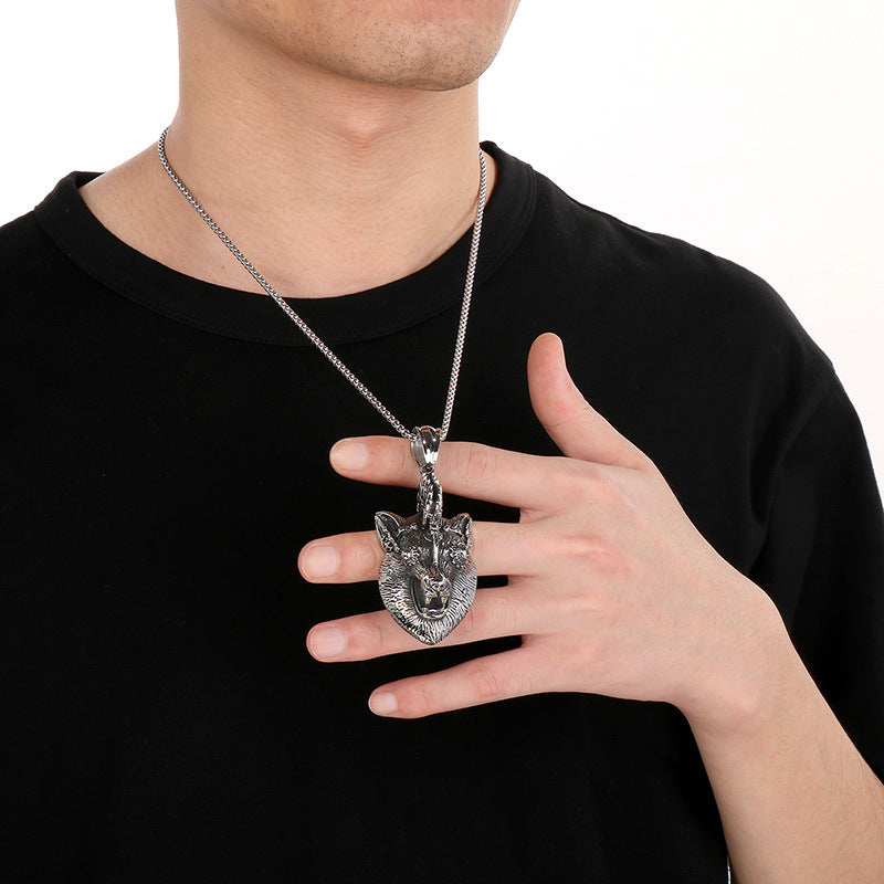 Animal Shape Old, Punk Lion Head Wolf Head Fox Titanium Steel Men's Pendant Necklace