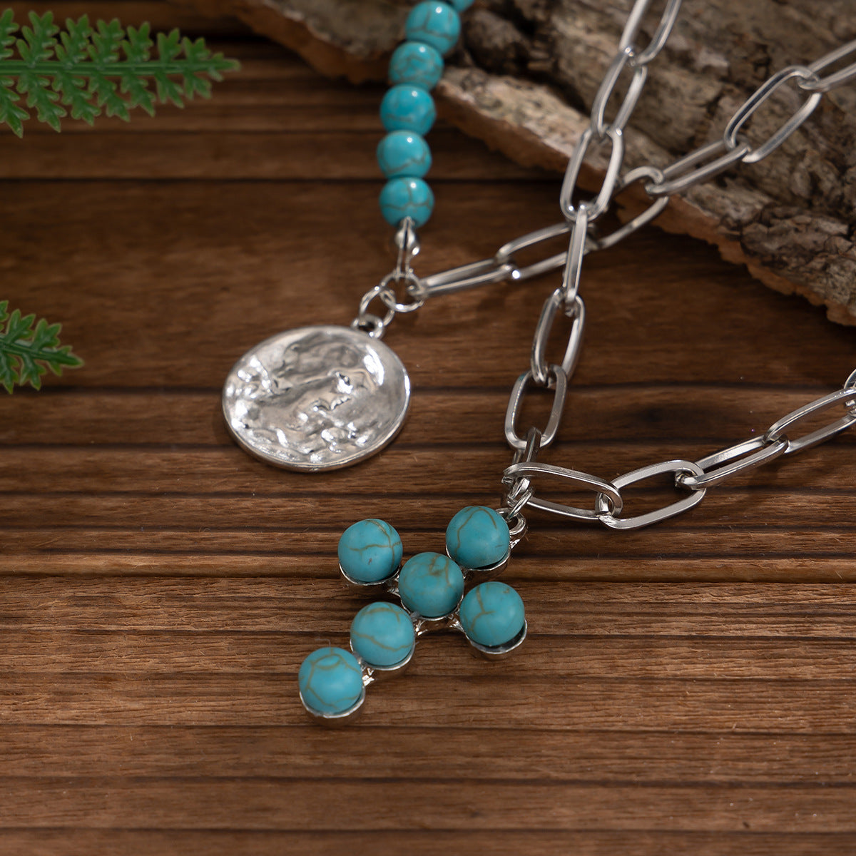 Turquoise-Style Cross Chain Necklace