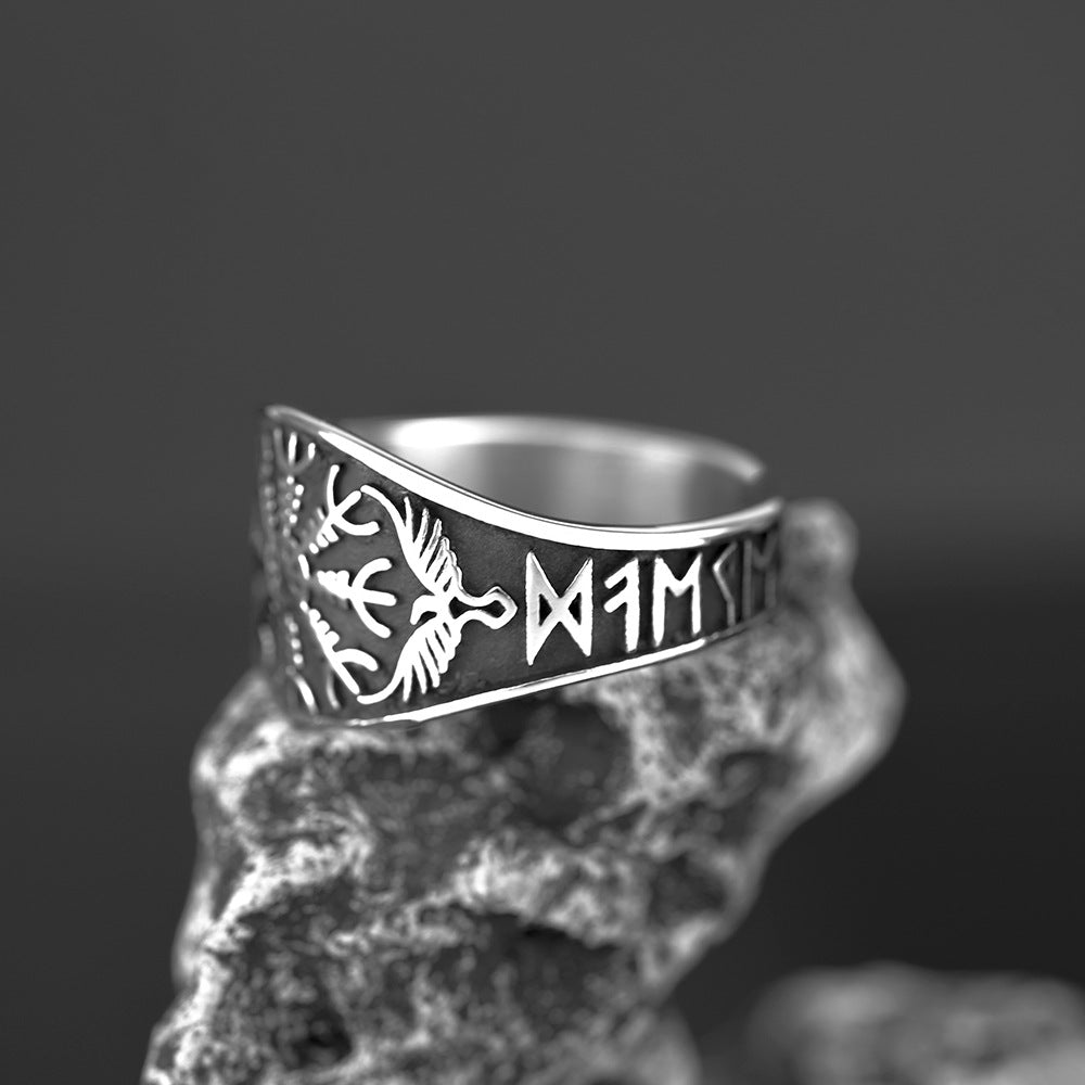 Planderful Viking Rune Ring For Men Personalized Celtic Compass Crow Design In Titanium Steel