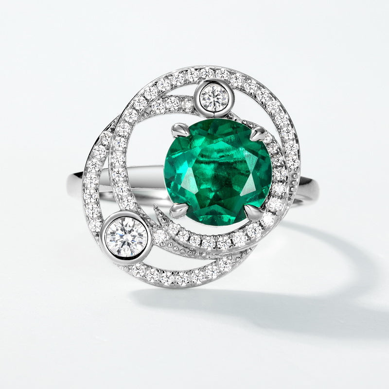 Planderful Jewelry Sterling Silver Lab Grown Emerald Ring Elegant High End Design