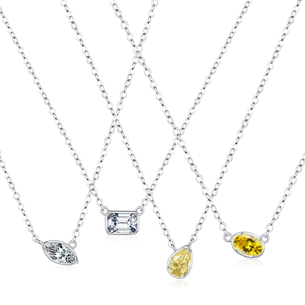 925 Sterling Silver Geometric Square Zircon Necklace