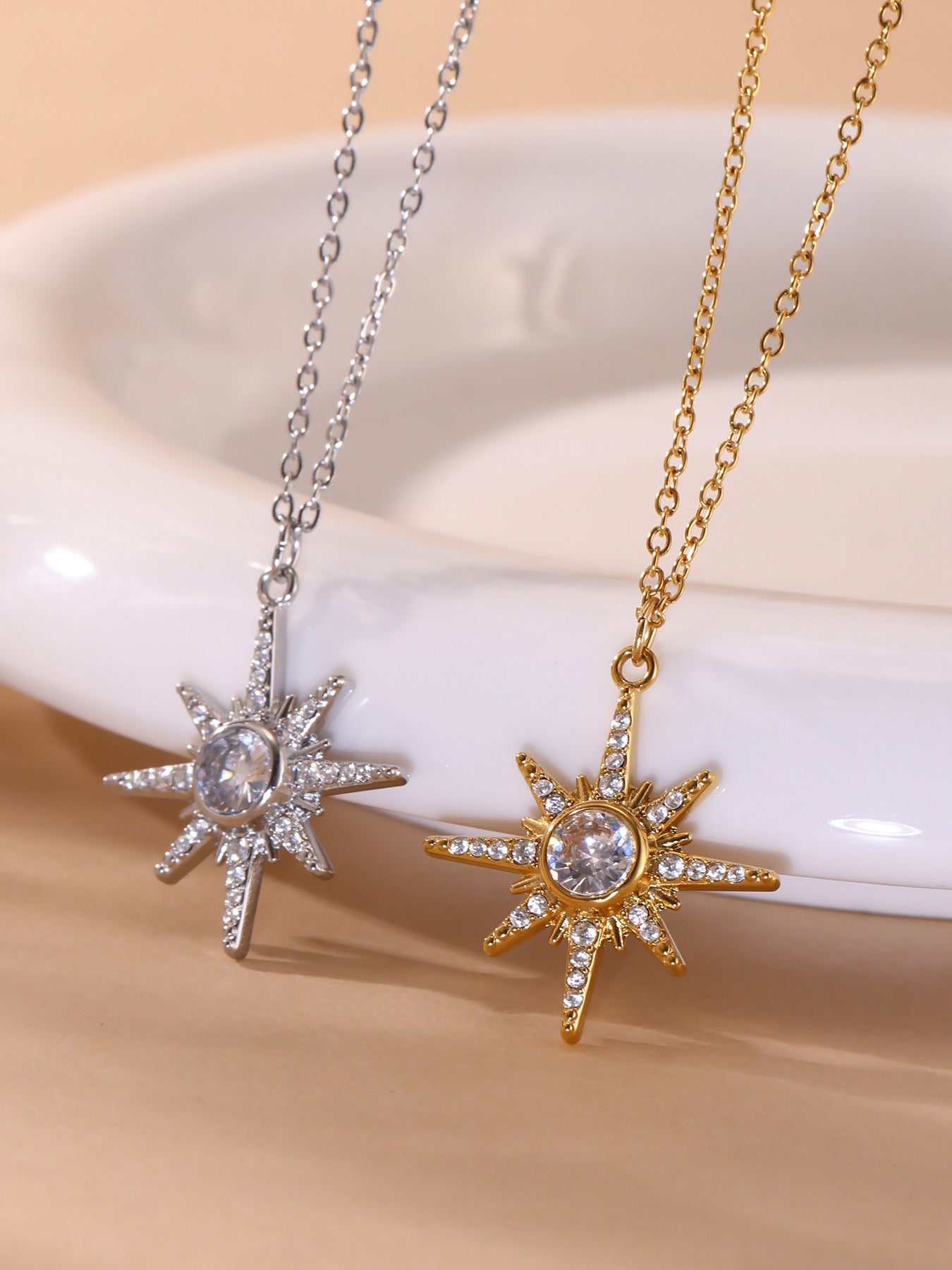 Planderful 18K Gold Dual Layer Octagram Zircon Necklace