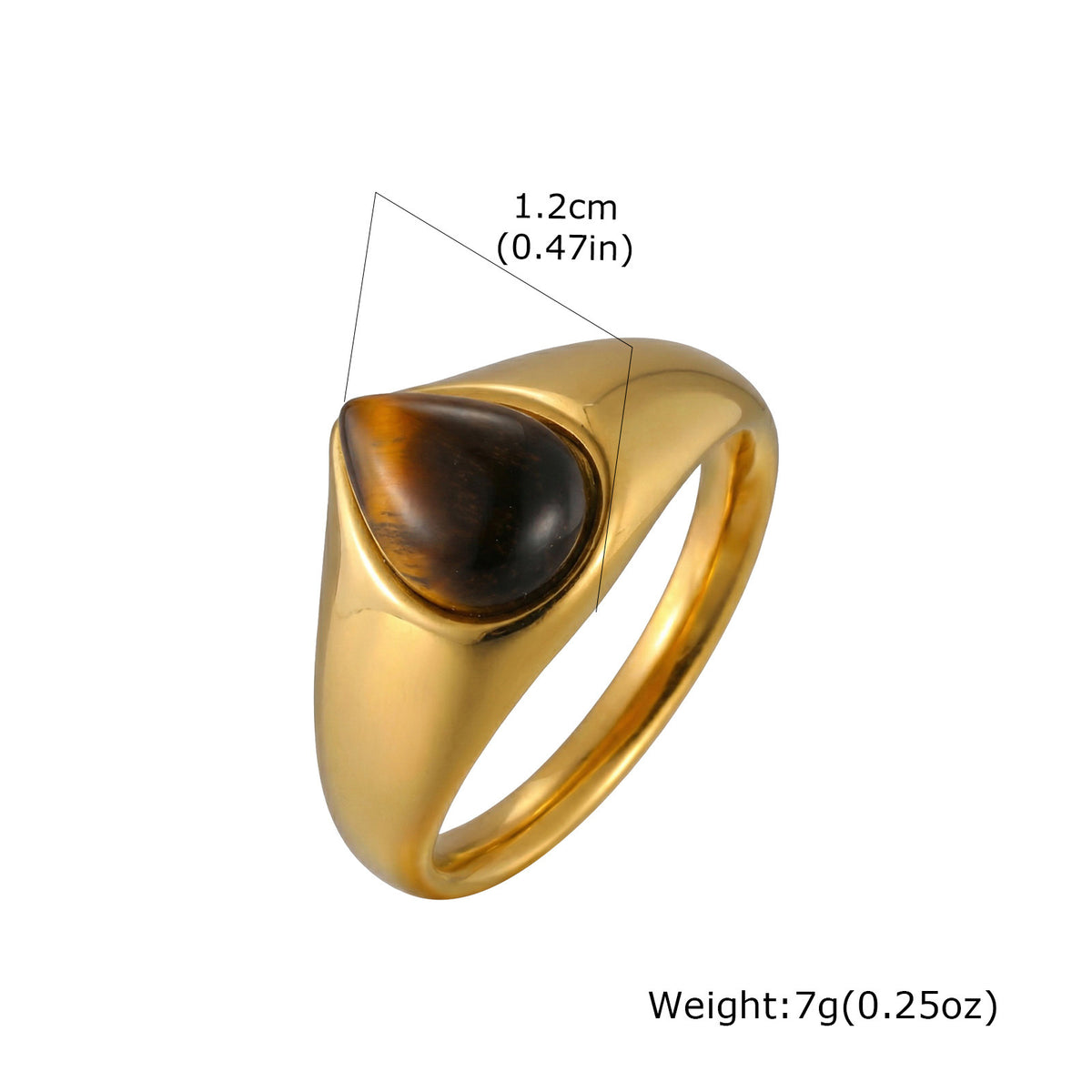 Stainless Steel Water Drop Natural Tiger's Eye Stone Oval Heart-Shaped Dongling Jade Ring