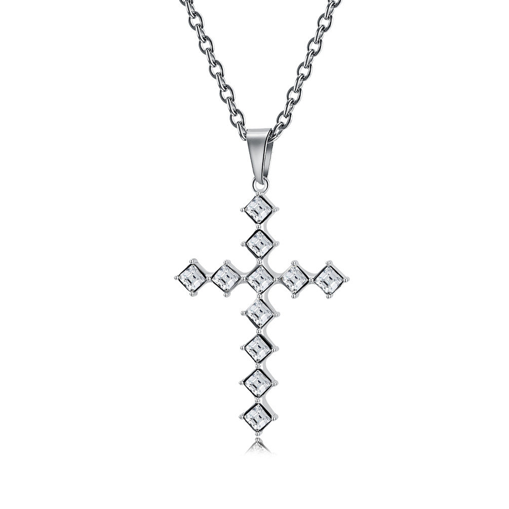 European And American Gender-Free Light Luxury Zircon Cross Necklace