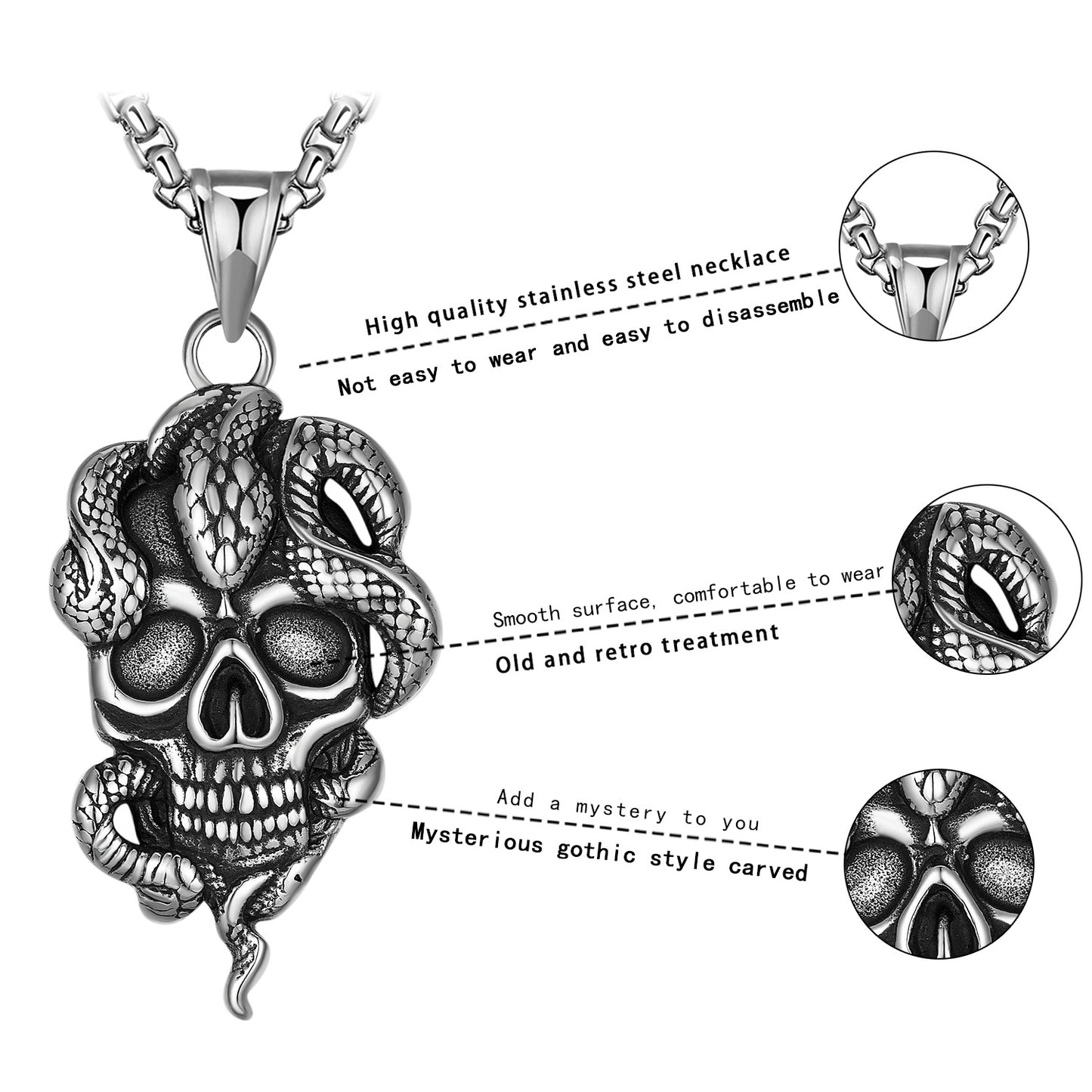 Steel Necklace - Statement Punk Skull Pendant