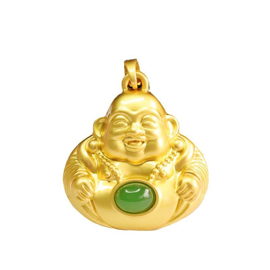 Calming Energy Maitreya Buddha Oval Pendant with Hotan Jade