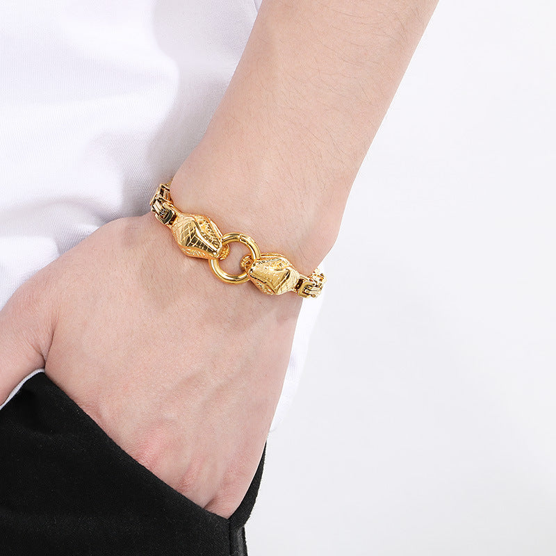 Planderful Everyday Genie Mens Double Snake Head Bracelet