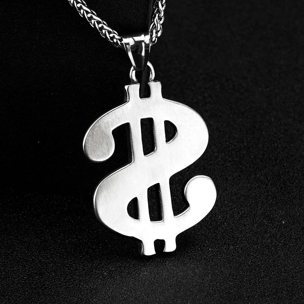 Planderful Simple USD Coin Symbol Stainless Steel Pendant for Men Everyday Genie Collection