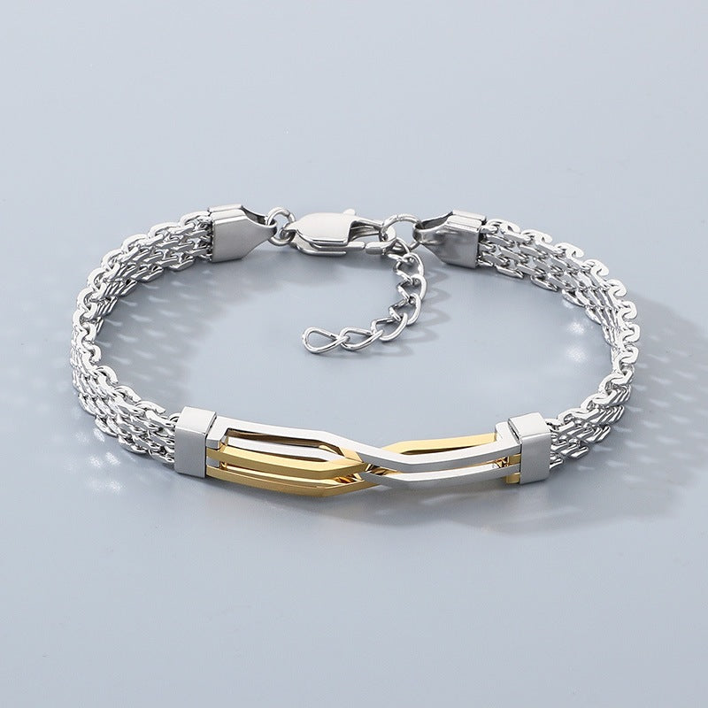 Men's Daily Wear Wind Niche Mesh Chain Titanium Steel Hollow Irregular Curved Bar Men's Bracelet