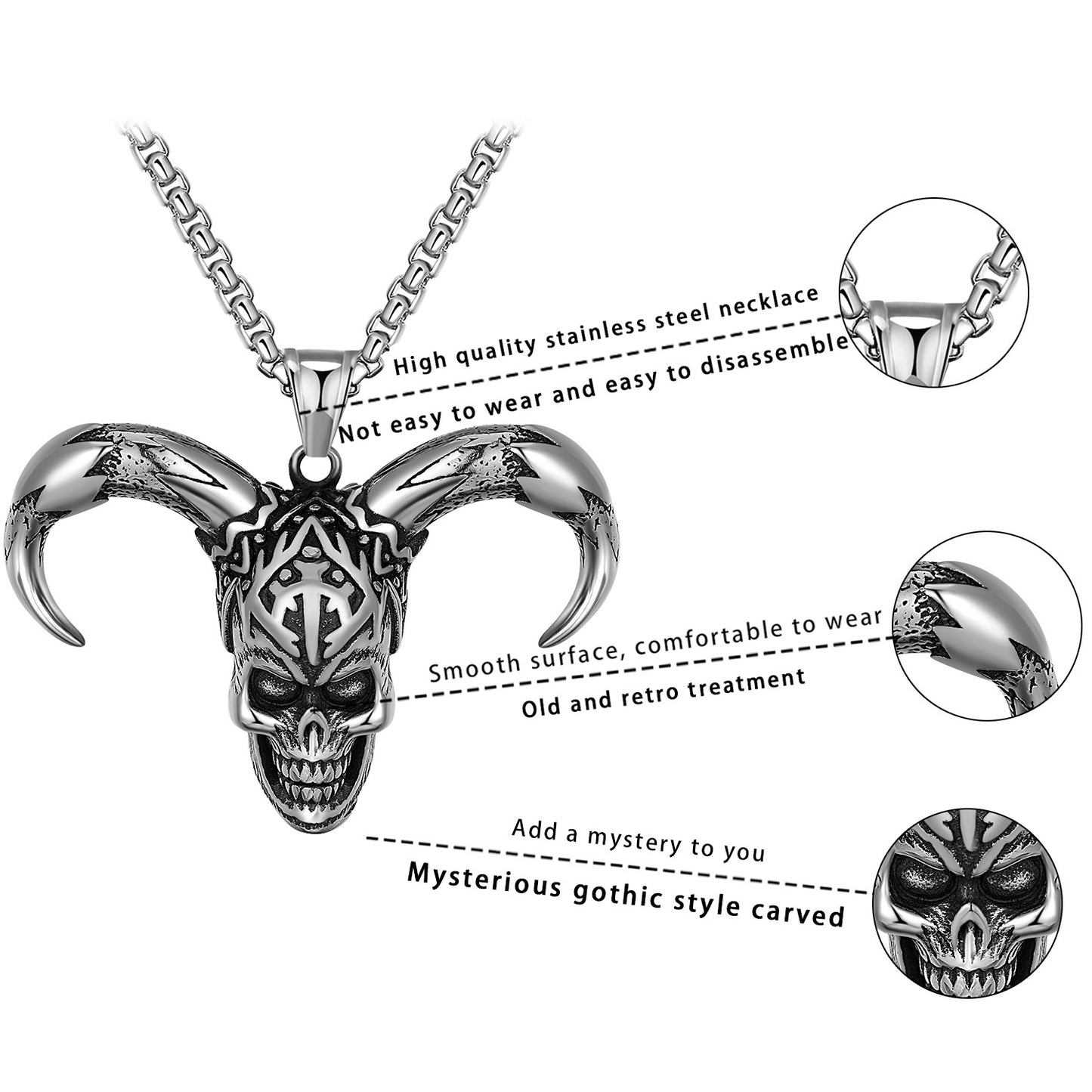 Steel Necklace - Statement Skull Pendant By Planderful