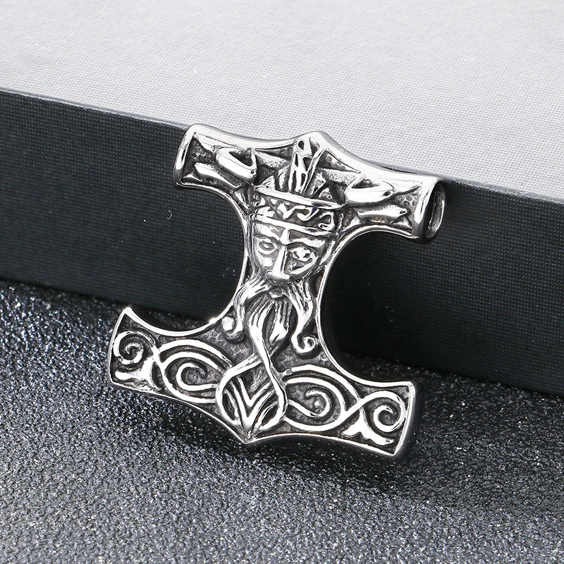 Nordic Viking Thor'S Hammer Odin Pendant, Vintage Celtic Knot Sheephead Stainless Steel Men's Necklace