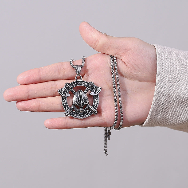 Steel Necklace - Statement Spartan Warrior Double Axe Pendant For Men Bold Hip Hop Style Jewelry