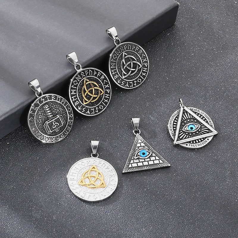 Planderful Men Double Sided Nordic Rune Pendant Titanium