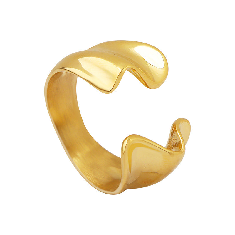 Cold Wind Gold Plated Titanium Steel Ring - Unique Design Women's Fashion Jewelry