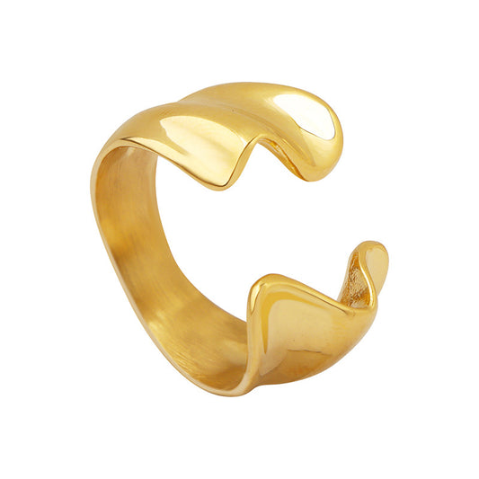 Cold Wind Gold Plated Titanium Steel Ring - Unique Design Women's Fashion Jewelry