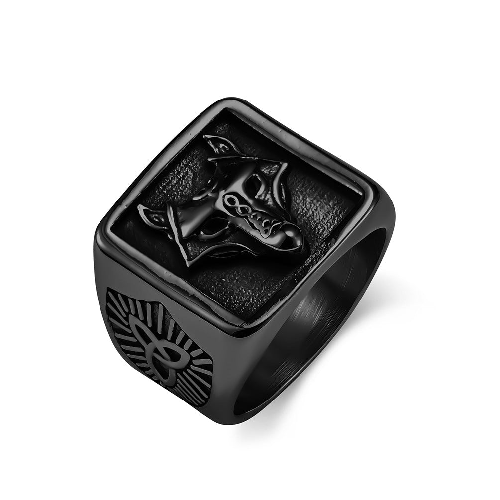 Steel Ring – Statement Nordic Celtic Wolf Head Mens Ring For Viking Style Jewelry By Planderful