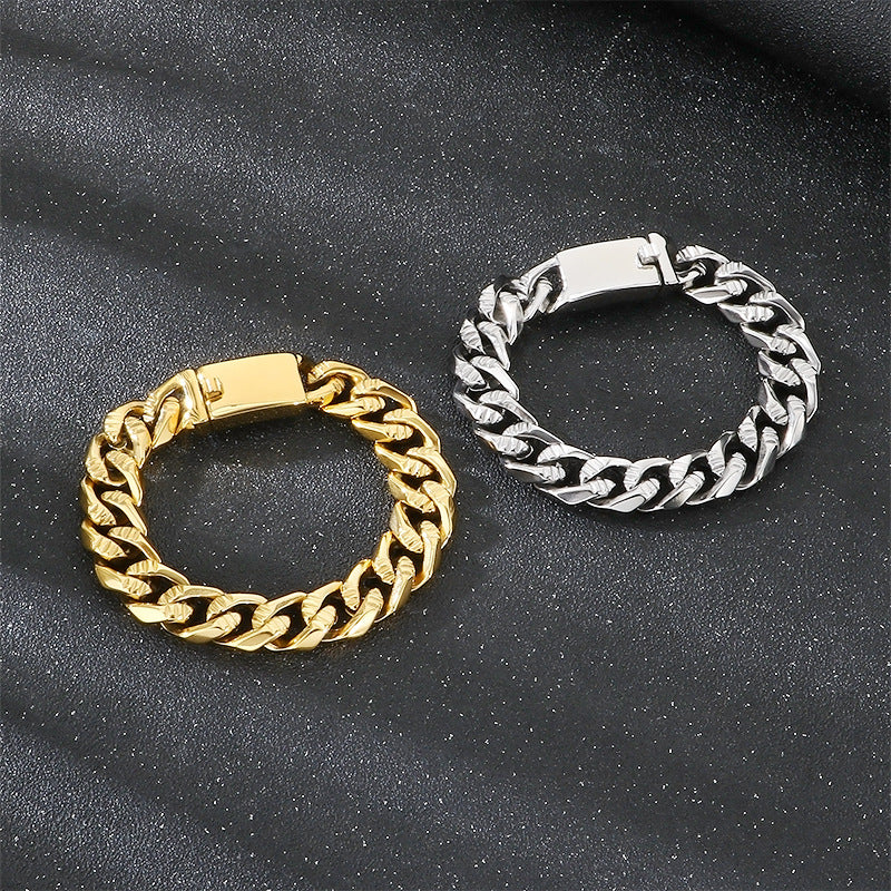 Hip-Hop Vacuum Plating – Horizontal Cuban Chain Stainless Steel Men's Bracelet