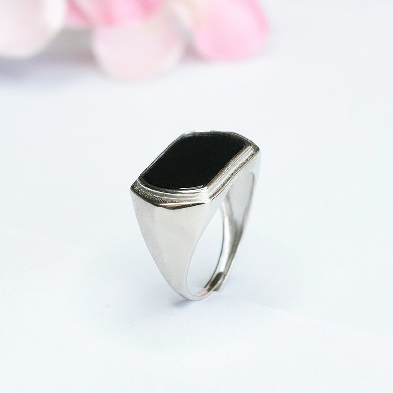 Dark Jadeite Saddle 925 Silver Ring