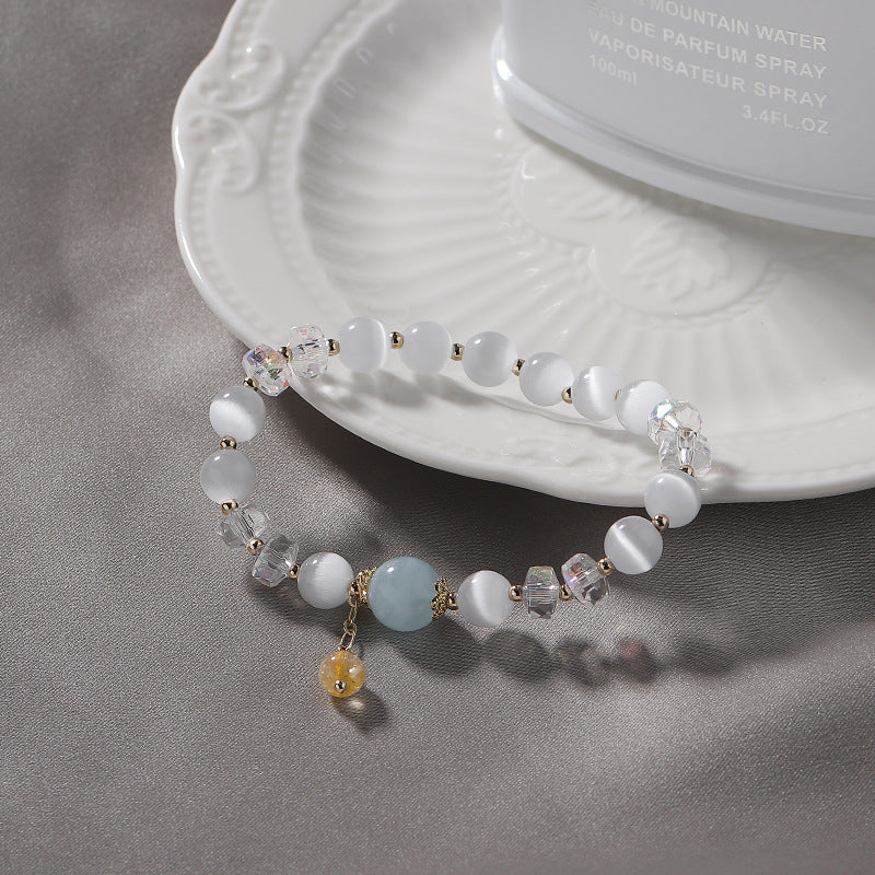 Blonde Crystal Tassel Bracelet with Opal and Aquamarine Features
