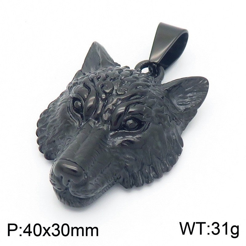 Animal, Punk Retro Viking Direwolf Head Stainless Steel Pendant For Men Necklace