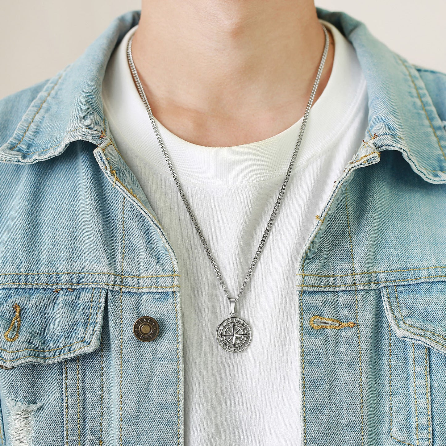 Stainless Steel Compass Pendant Gold Coin Compass Necklace