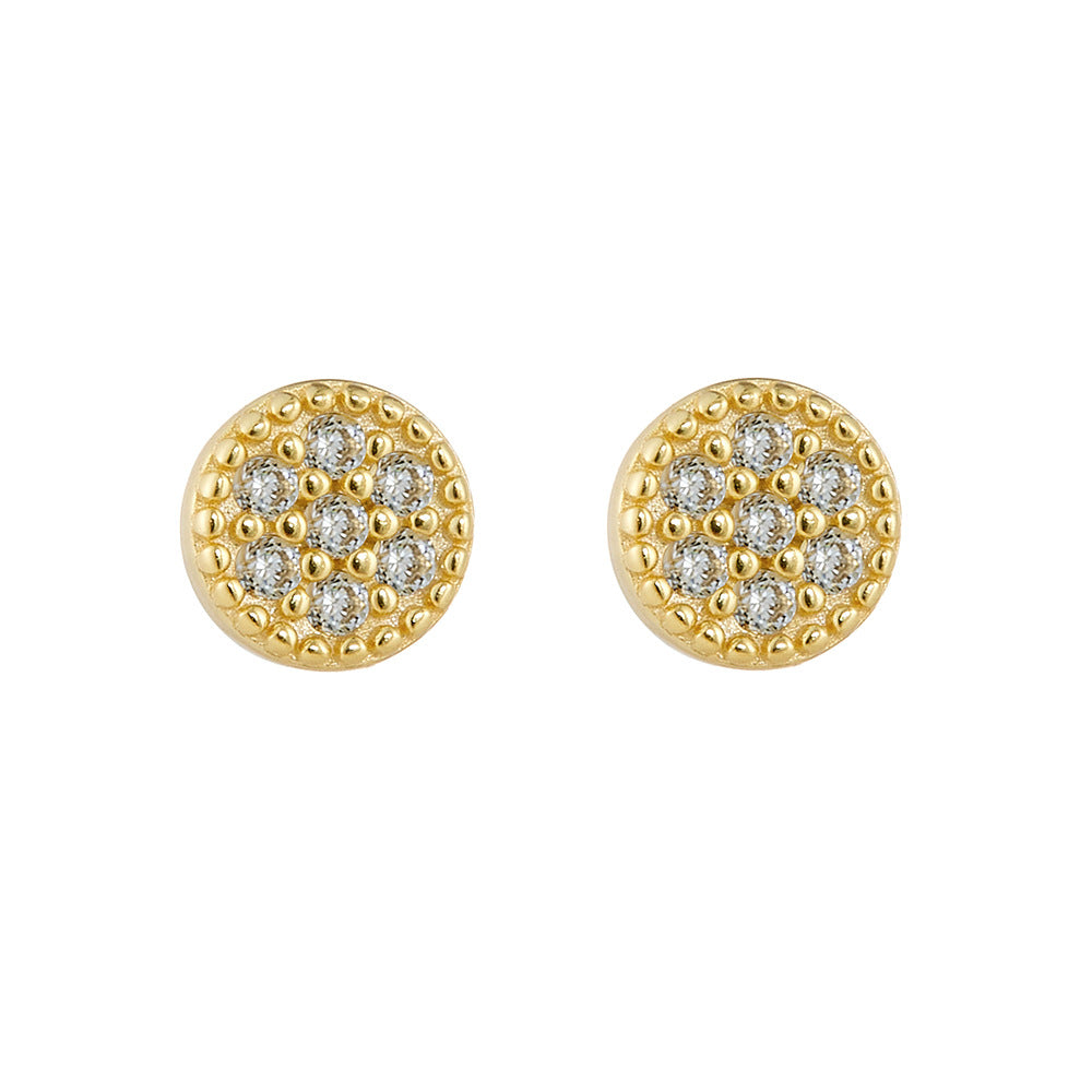 S925 Sterling Silver Cute Mini Zircon Stud Earrings Round Full Zircon Earrings Ear